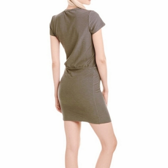 James Perse Short Sleeve Blouson Dress Green Ruched Size Large NWT - Picture 4 of 10